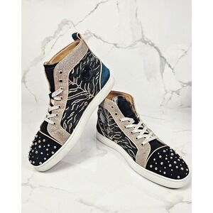 Christian Louboutin High Top Milkylou Sneakers Studded Blck Gold Suede Size 11.5